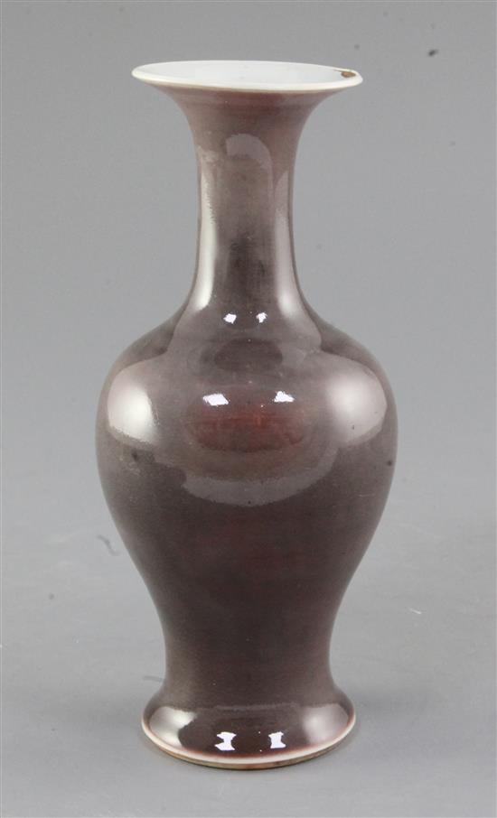A Chinese mushroom glazed baluster vase, 18th century, height 20.5cm